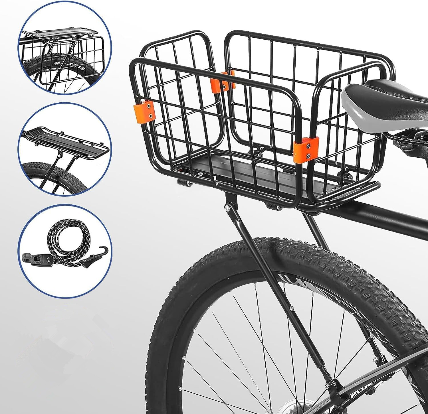 Rear Bike Rack with Basket Aluminum Alloy Adjustable Foldable Basket with Cord