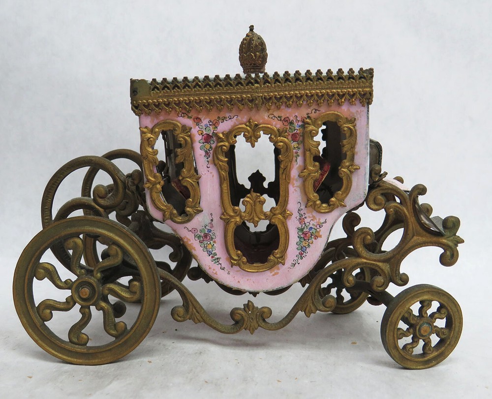 ANTIQUE AUSTRIAN BRONZE & ENAMEL CINDERELLA COACH
