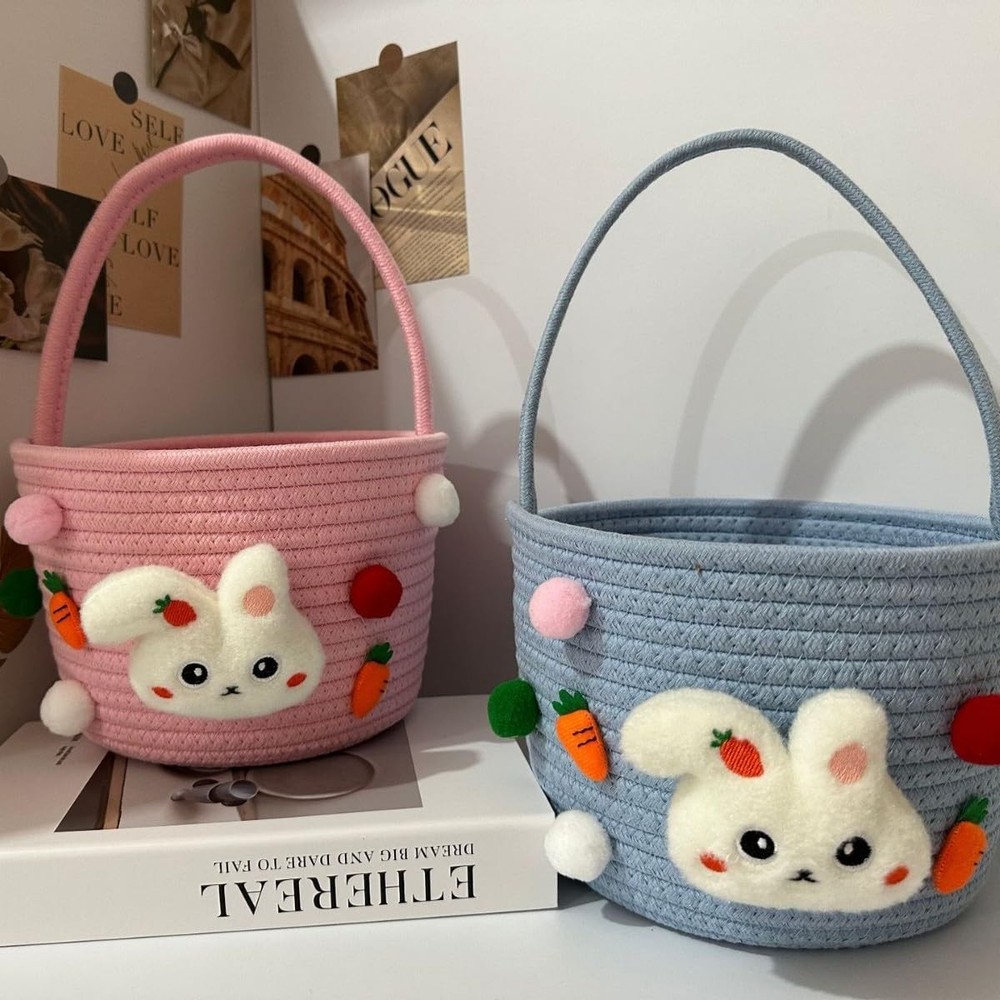 Empty Easter Basket with Handle & Cute Characters - Bunny Themed Gift Basket ...