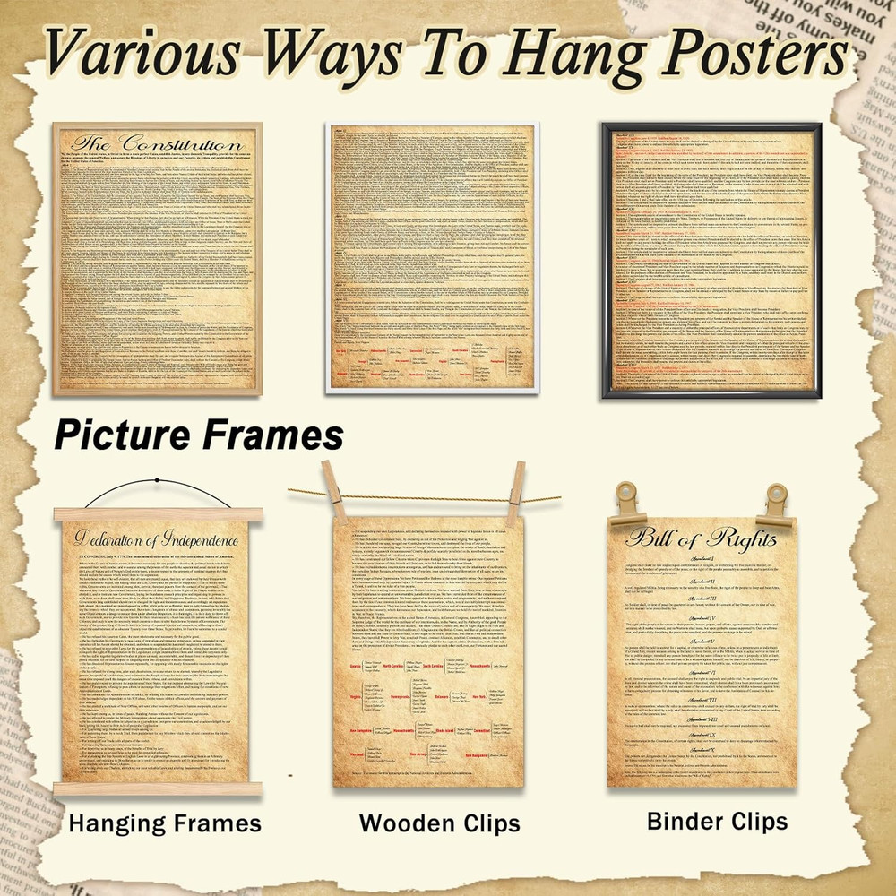 7Pcs American Founding Documents Poster US Constitution with All Amendments