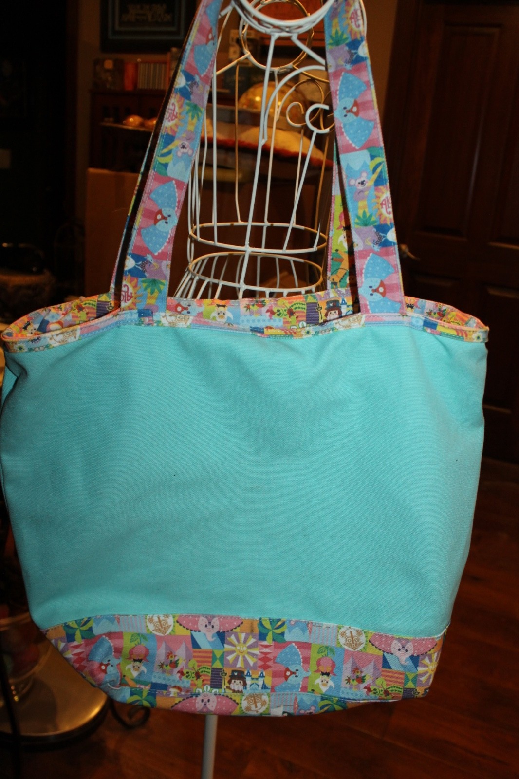 Disney World Parks It's A Small World large Canvas tote Bag Aqua HELLO