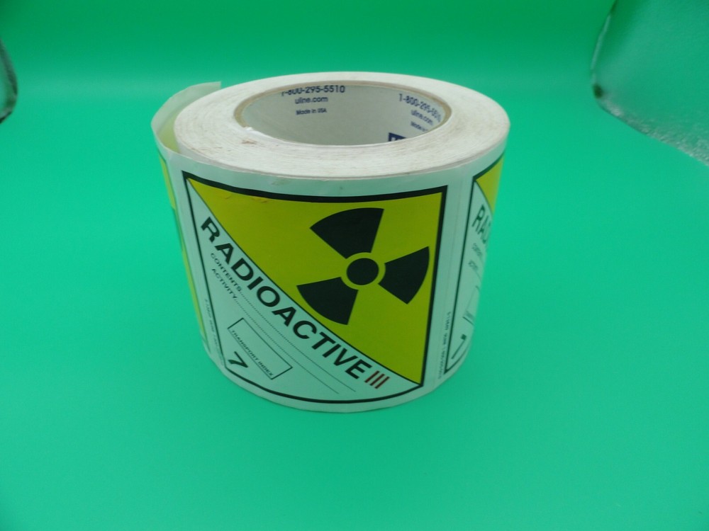 ULINE RADIOACTIVE III 7 STICKER ROLL 4"x4"