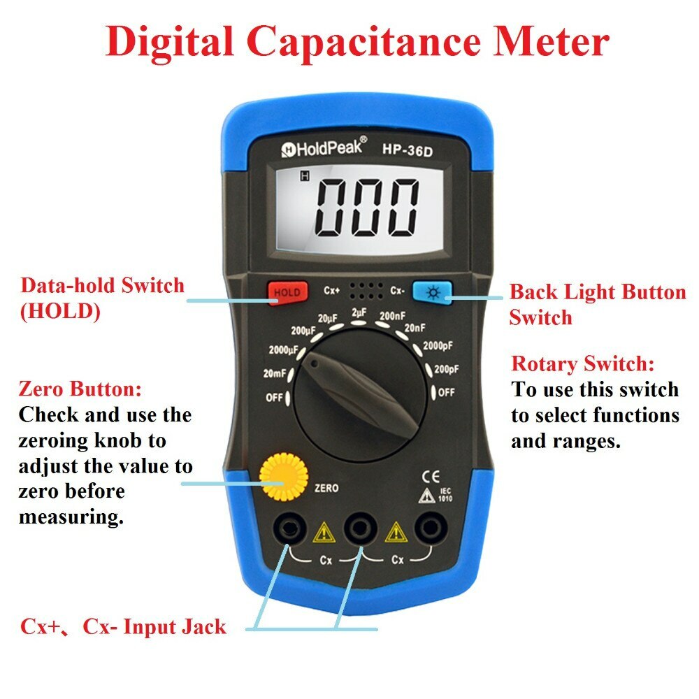 Multimeter Digital Capacitance 200pF-20mF Meter Capacitor Tester Measure Tool