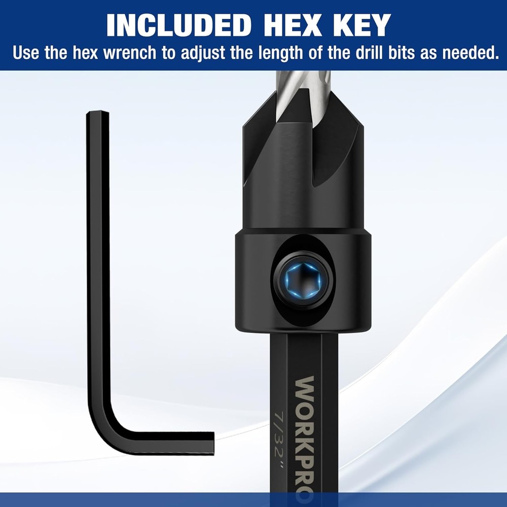 WORKPRO 5-Pack Countersink Drill Bit Set Adjustable with Included Hex Key New