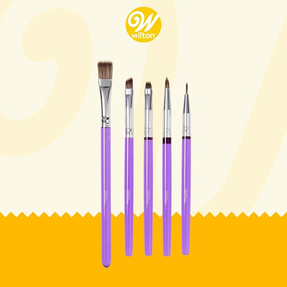 Versatile 5-Piece Cake Decorating Brush Set with Precision Synthetic Bristles
