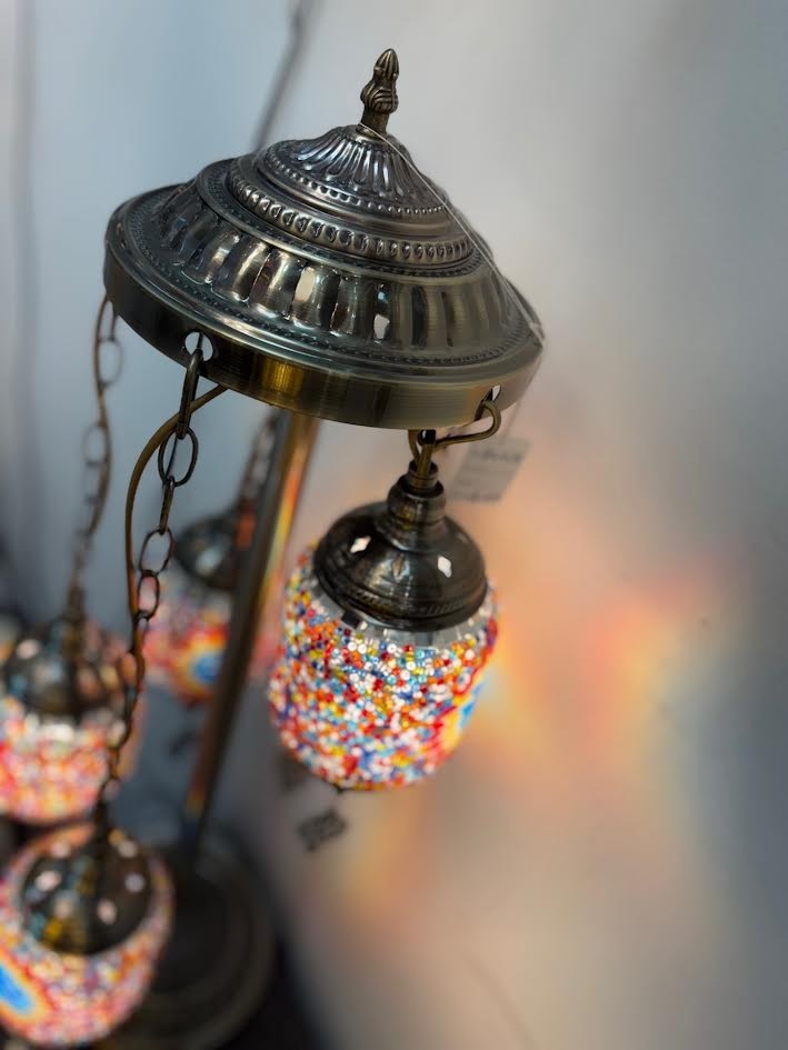 Handcrafted Turkish Mosaic Table Lamp – 6 Globe, Multicolor, 32 Inch Height