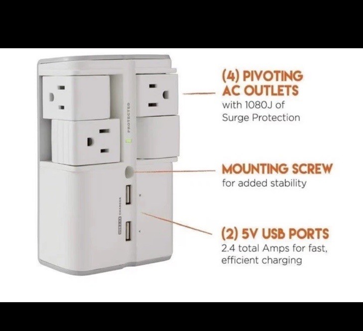 ECHOGEAR USB Wall Charger Surge Protector with 4 Pivoting AC Outlets 2 USB 2pack