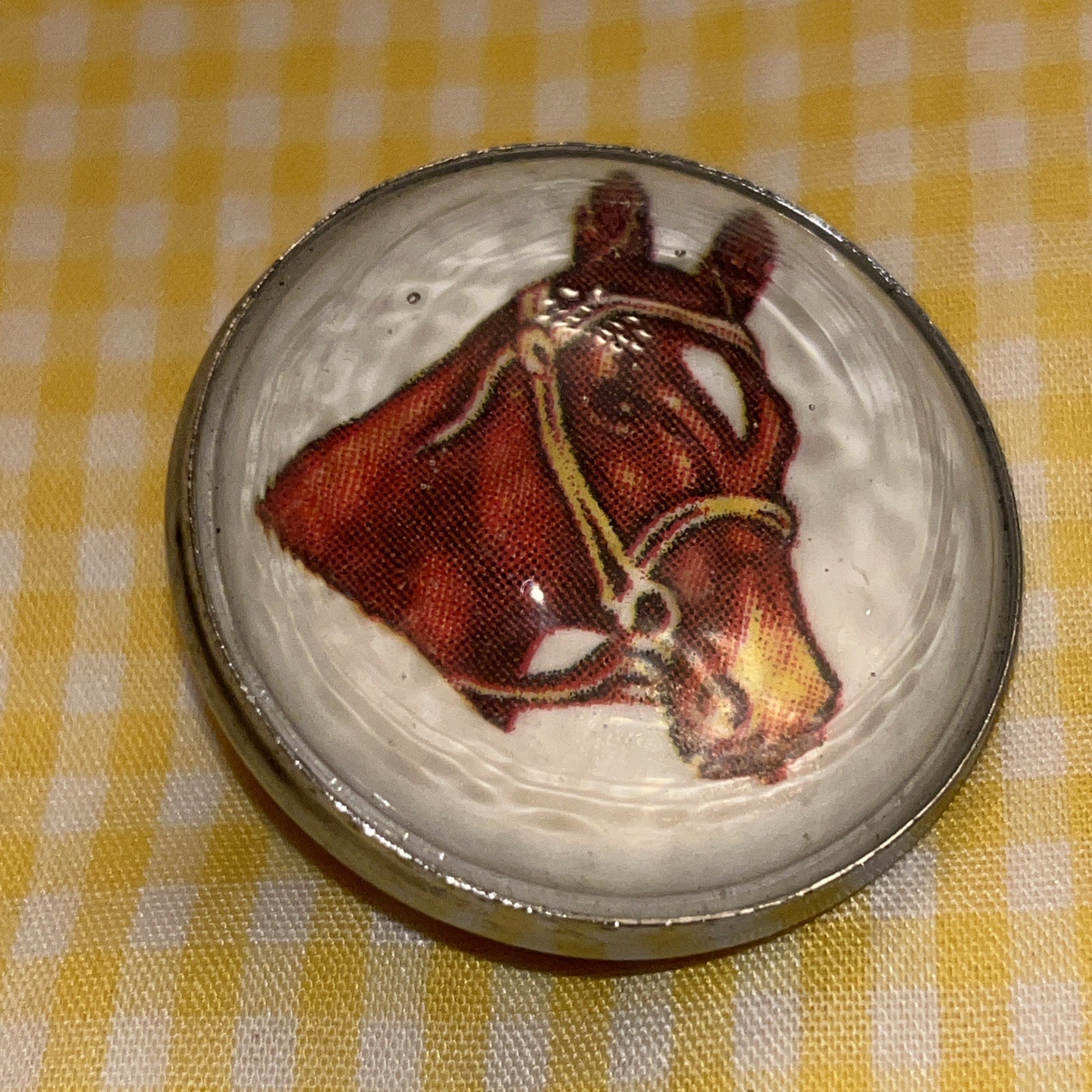 Vintage Pair Bridle Rosettes Horse Head Domed Glass