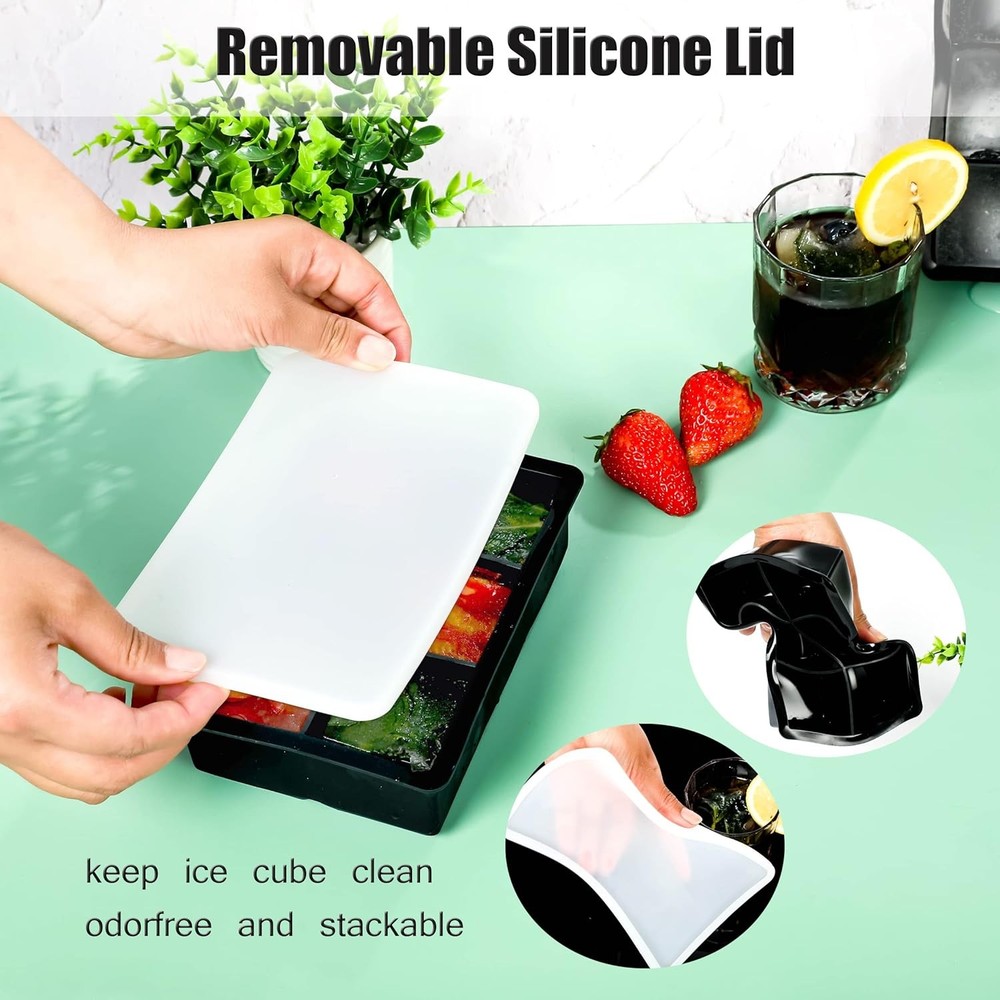 Large Ice Cube Tray 2 Pack Silicone Ice Cube Trays with Lid for Freezer Stackabl