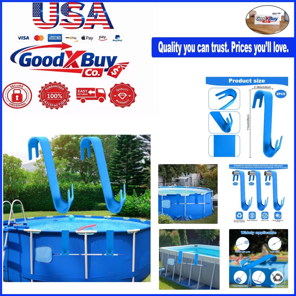 2Pcs Pool Skimmer Hooks - Plastic Leaf Rake Hangers for Above Ground Pools - ...