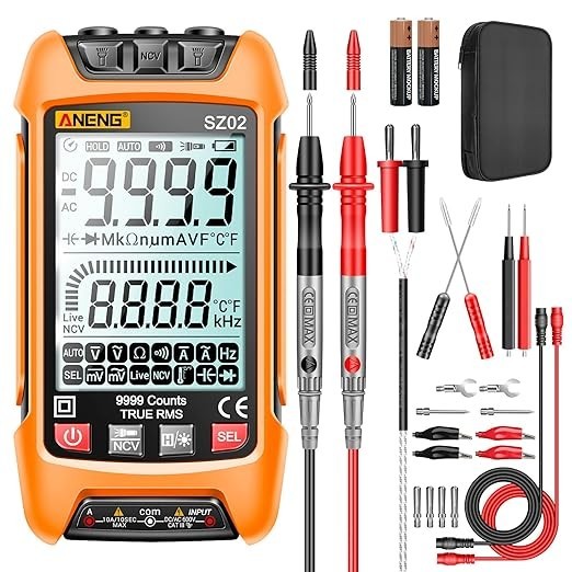 Digital Multimeter TRMS 9999 Counts Anti-Burn AC DC Voltage Amp Ohm Capacitance