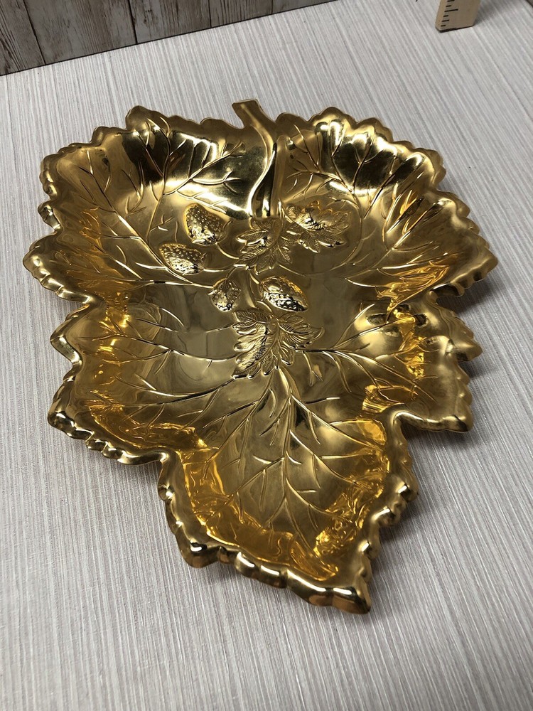 WMF-IKORA LEAF DISH 24K GOLDPLATED Shaped Trinket Dish Strawberry Design