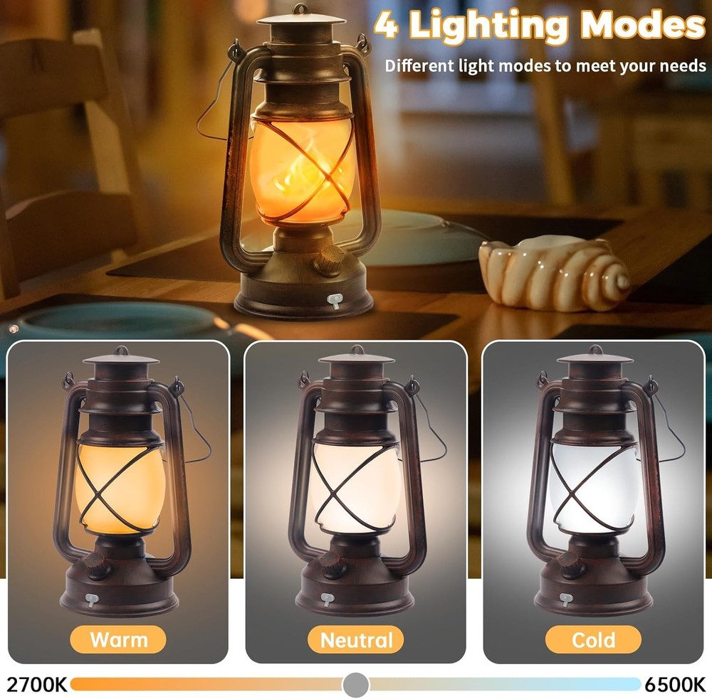 2 Pack Bronze Vintage 4 Modes Light LED Lanterns，Rechargeable Dancing