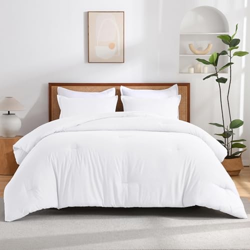White Twin Size Comforter Set, 2 Pieces Boho Solid Modern Bedding Comforters