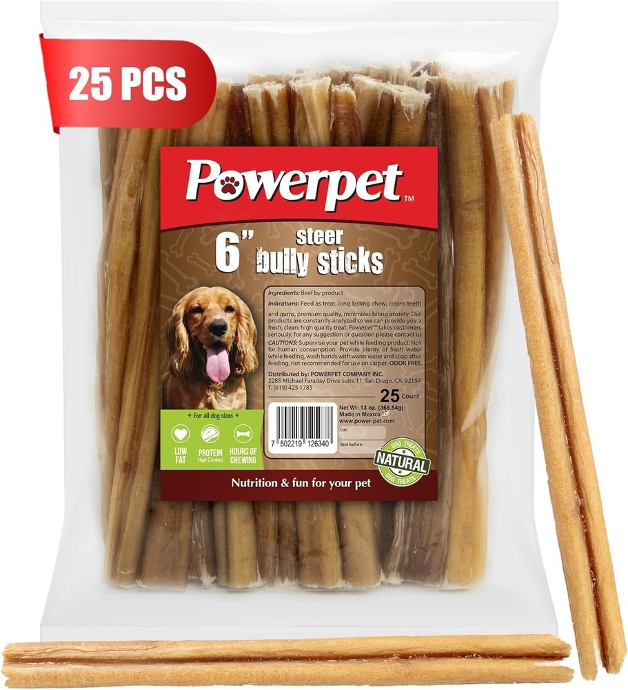 Powerpet- All Natural Bully Sticks Steer "Thin" 6inch-BRC CERTIFIED