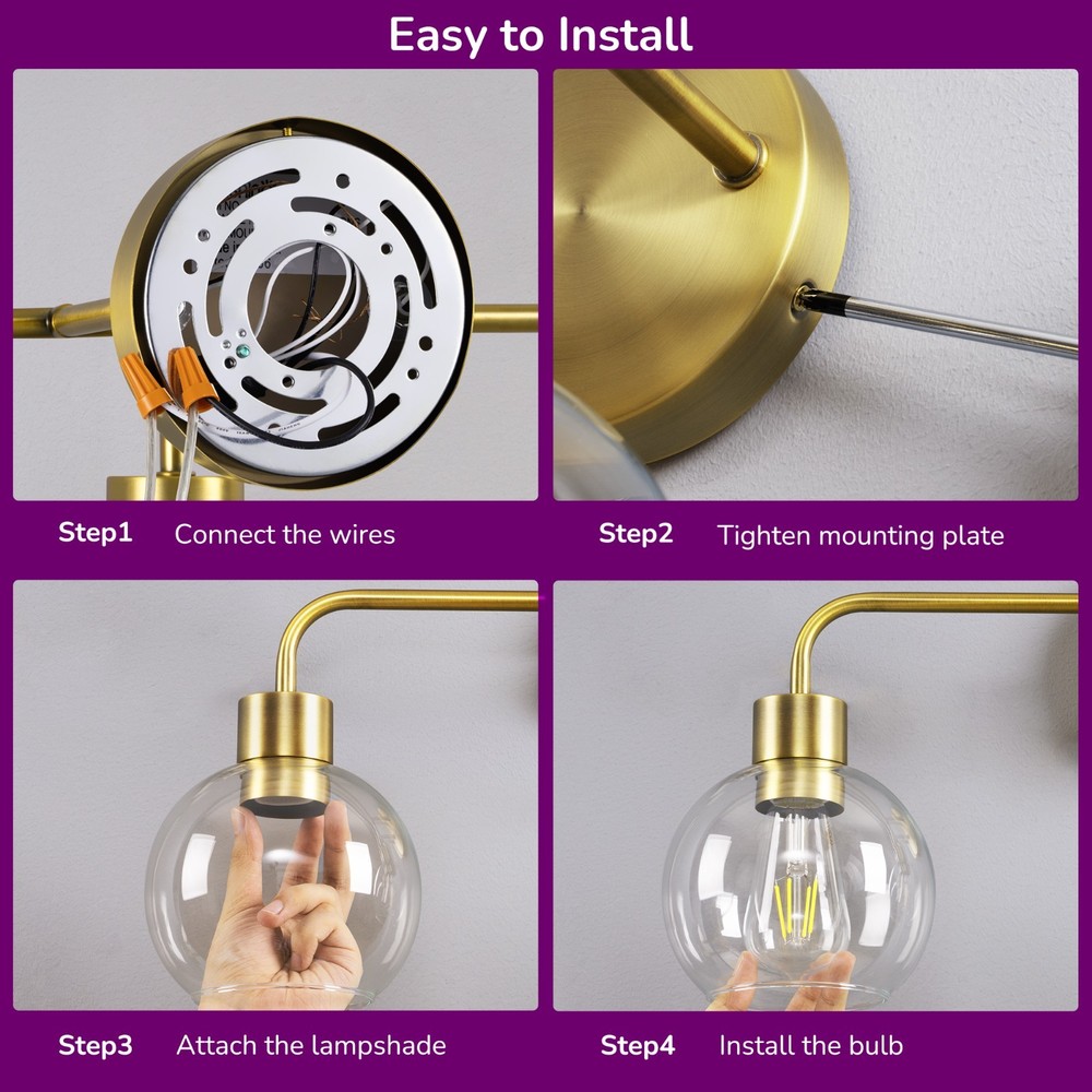 EDISHINE 3-Light Dimmable Vanity Light,With all the mounting hardware, dimmable