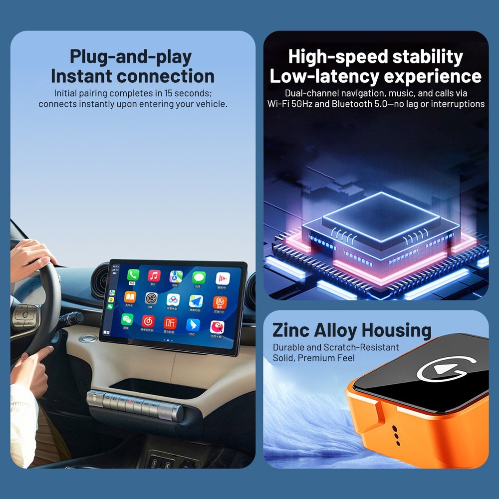 Wireless CarPlay Adapter for Apple iPhone & Android Auto USB Adapter Plug & Play