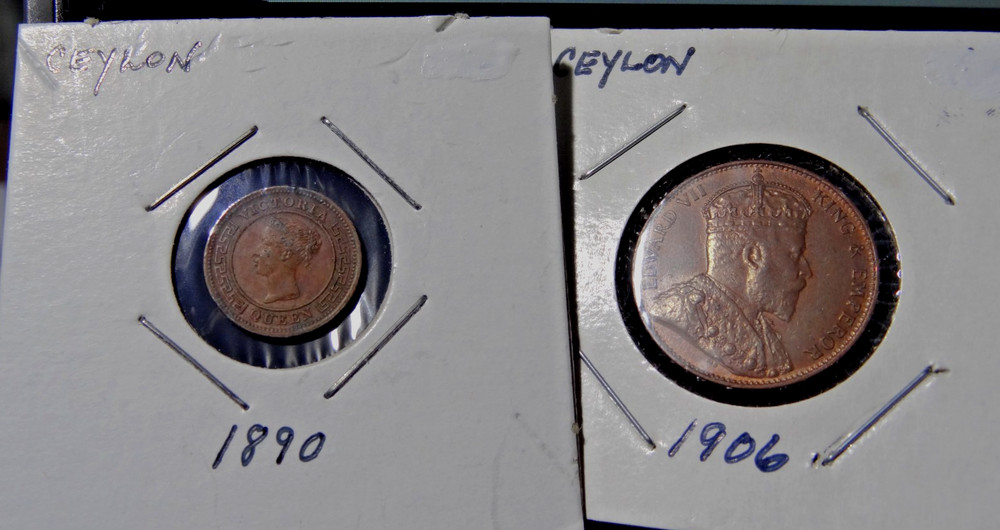 1906 Ceylon 1 Cent and 1890 1/4 Cent Coins