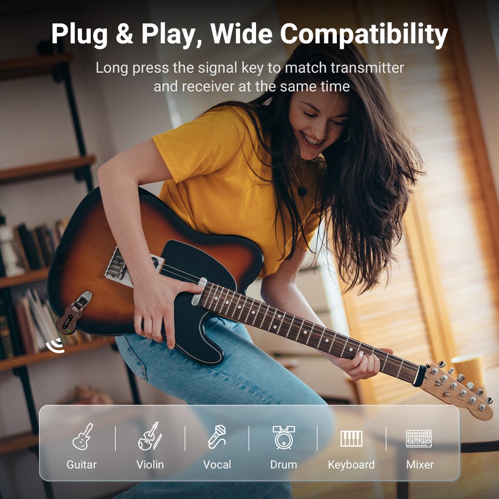 LEKATO Wireless Guitar Transmitter Receiver System 5.8GHz No-interference 100ft