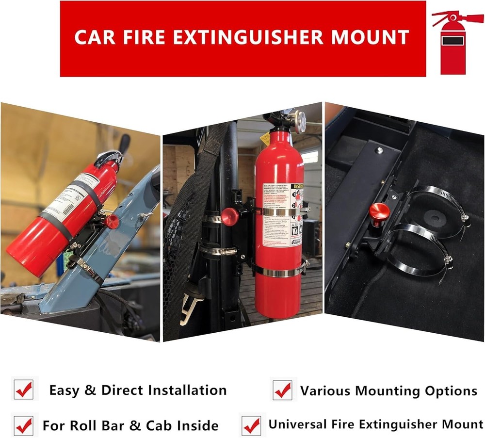 Quick Release Fire Extinguisher Mount - Aluminum Adjustable UTV Roll Bar Fire...