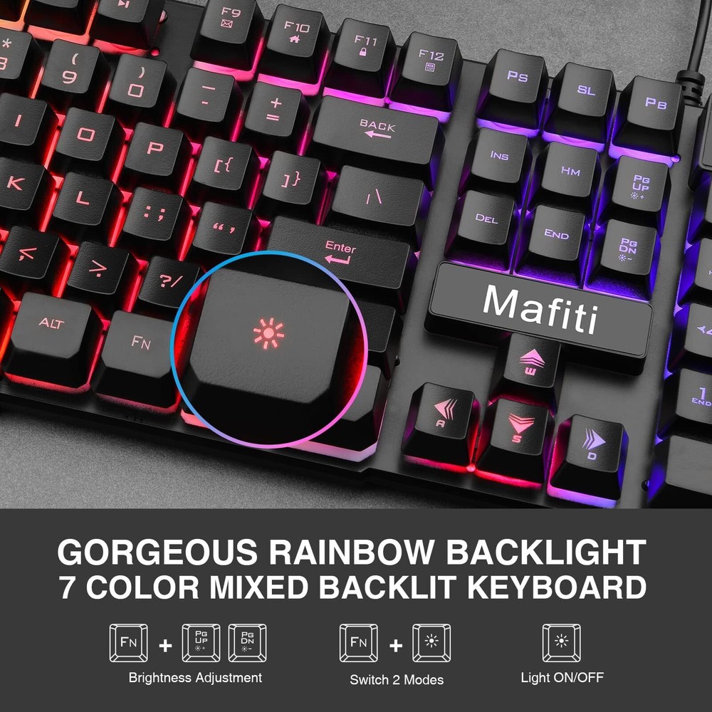 RK101 Computer Keyboard Mouse Combo Wired RGB Backlit USB Keyboard for PC Mac...