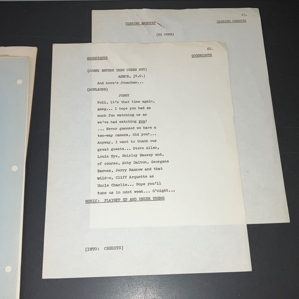 JONATHAN WINTERS SHOW (2-19-69) Classic Variety Production Script + COA!