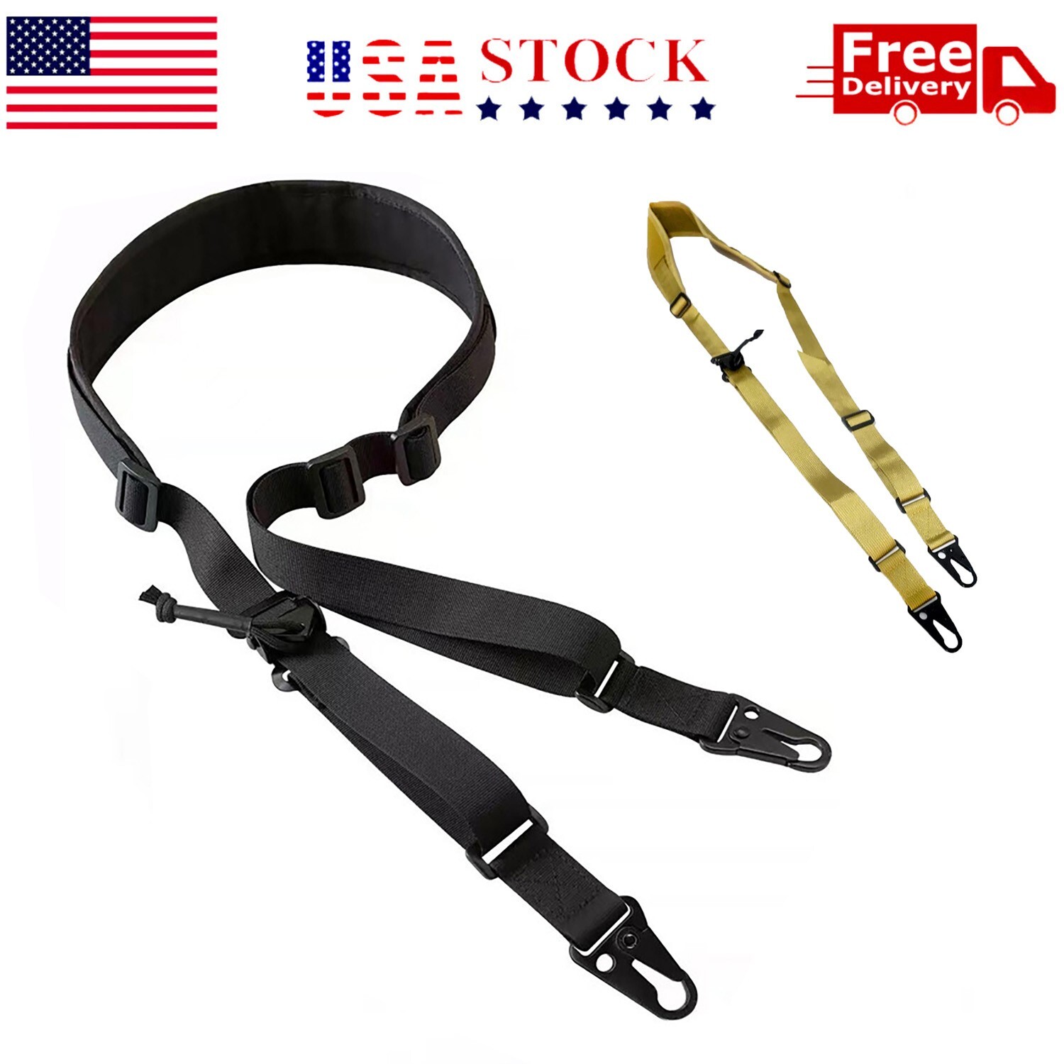 MK2 Sniper Sling Padded Gun Sling 2 Point Sling Quick Adjust Black/Tan