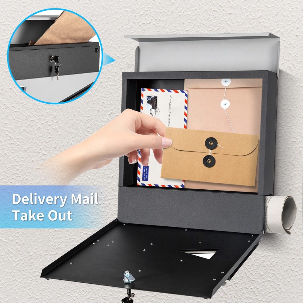 Locking Wall-Mount Mailbox, Large Capacity 16*16*4.5inch, Gray-square