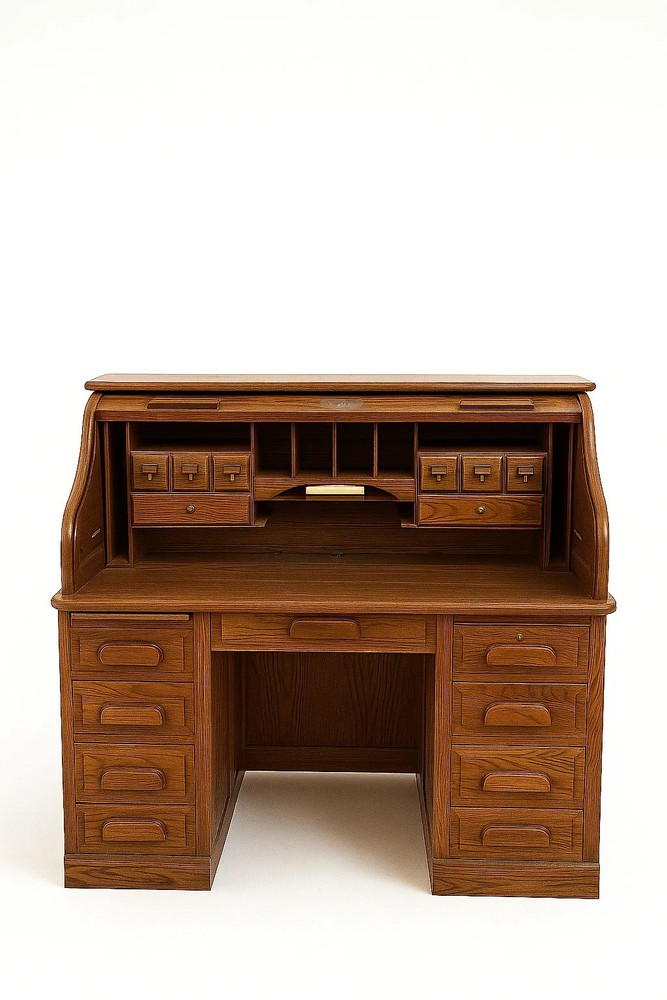 Vintage Solid Oak Roll-Top Desk – Classic Beauty with Timeless Functionality