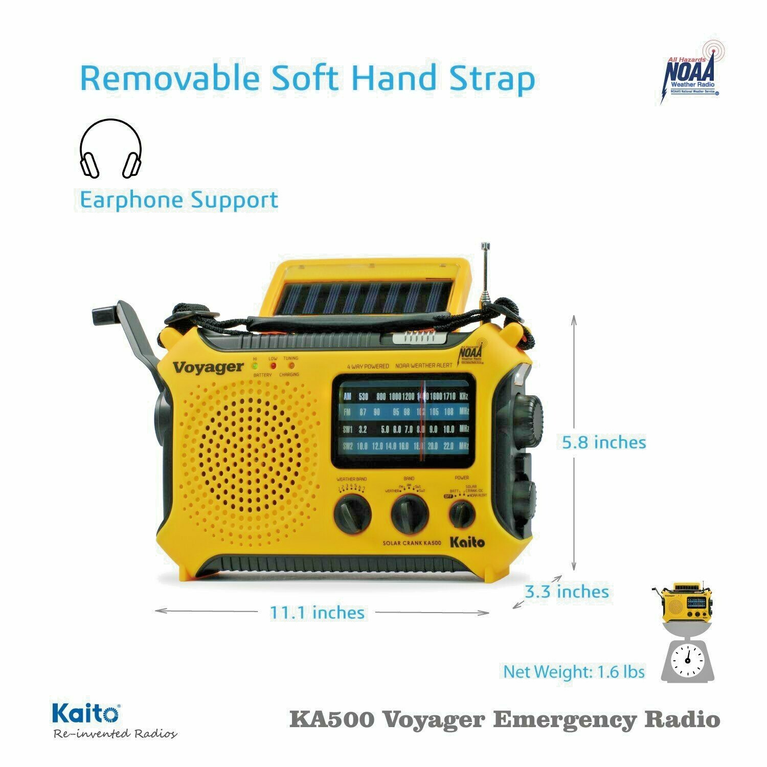 Used Kaito KA500 AM FM Shortwave Solar Crank Emergency Weather Alert Radio