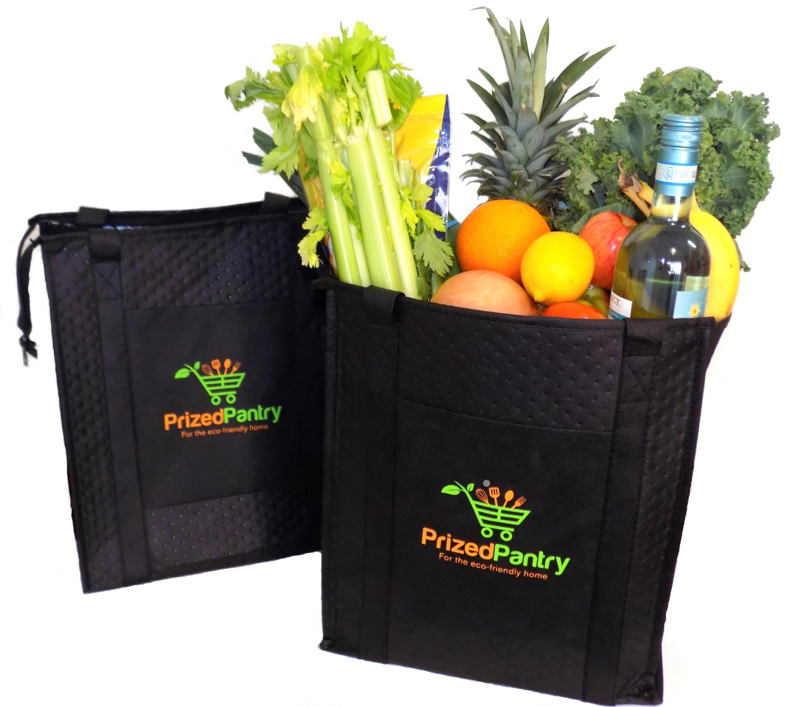 Set of 2 Insulated Reusable Grocery Shopping Bags, Large Food Delivery Tote Bags