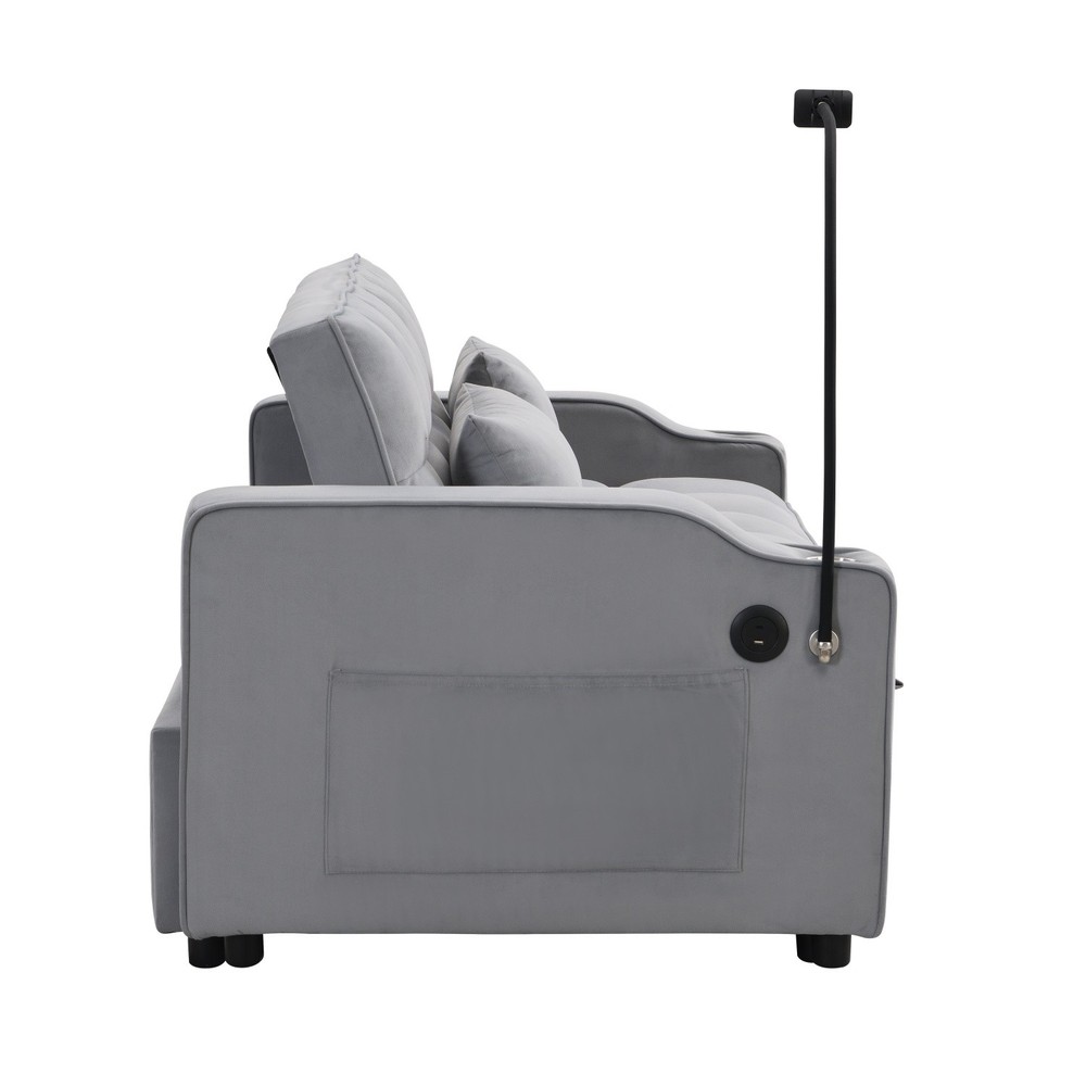 Modern Convertible Sleeper Sofa Bed Loveseat Sofa with Pull-Out Bed & USB Ports