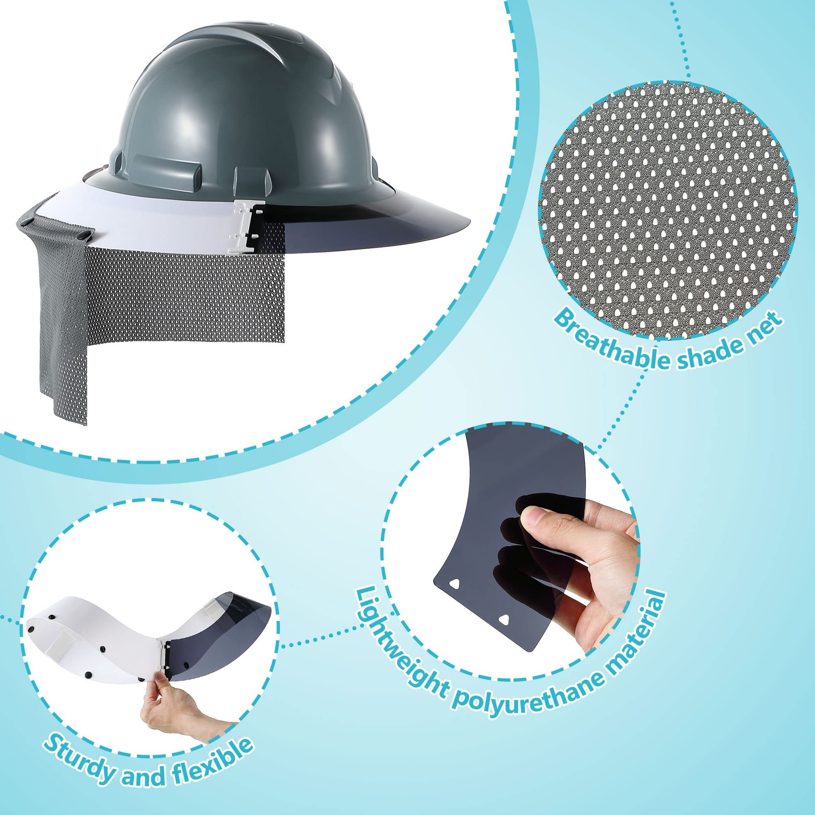 Feekoon Reusable Hard Hat Visor, with Neck Protector Medium, white, black