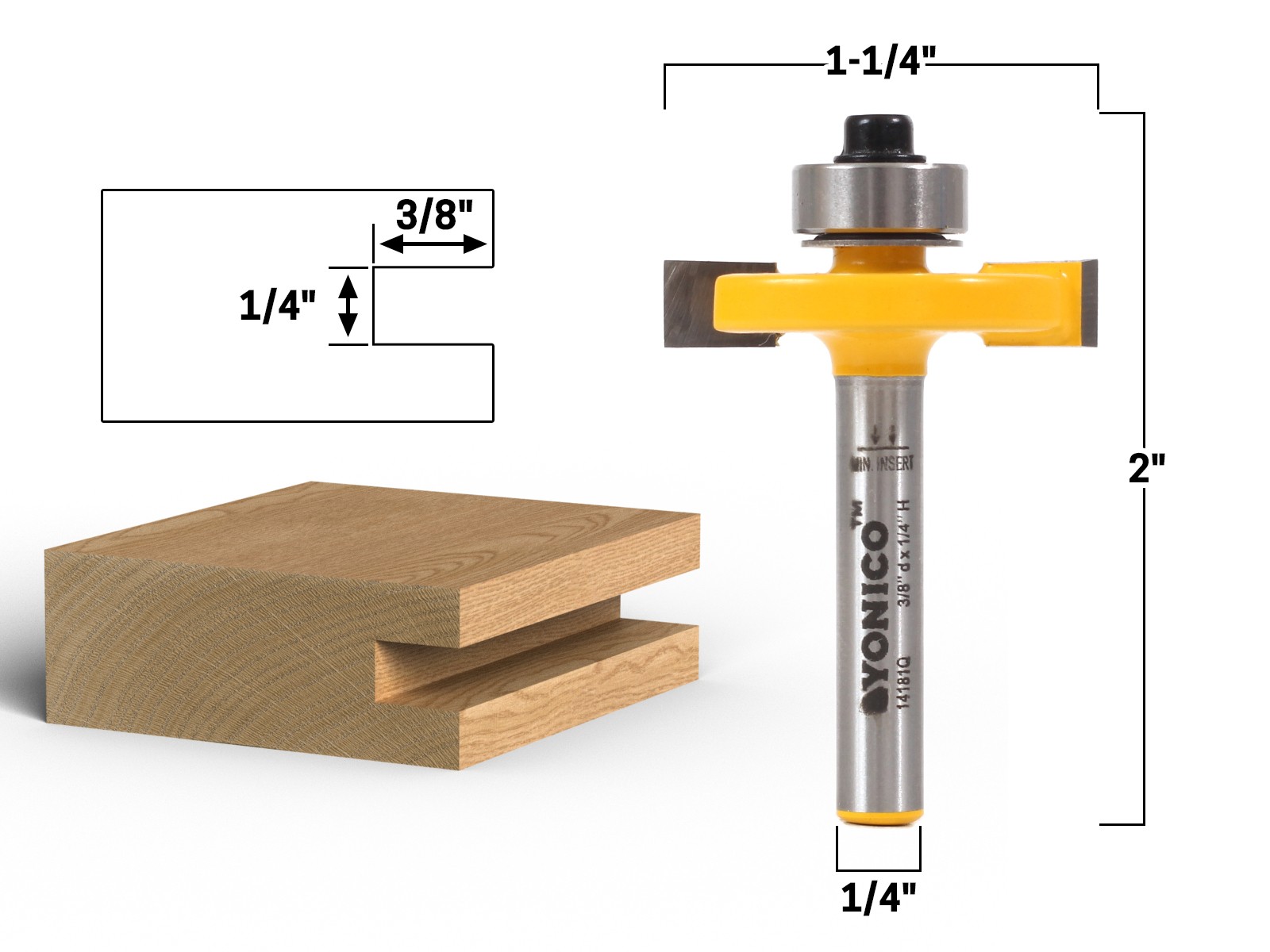 1/4" Height X 3/8" Depth Slot Cutter Router Bit - 1/4" Shank - Yonico 14181q