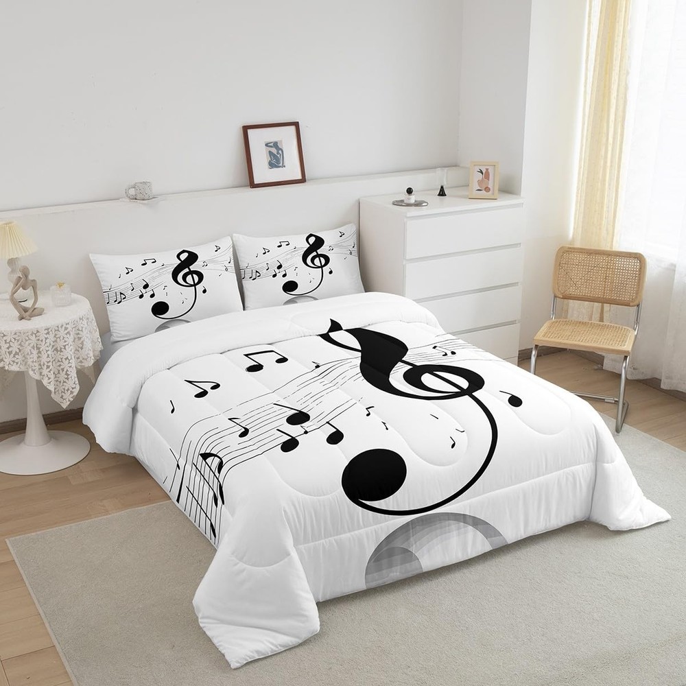 Girls Musical Notes Comforter Set, Musical Staves Pattern Down Comforter Twin...