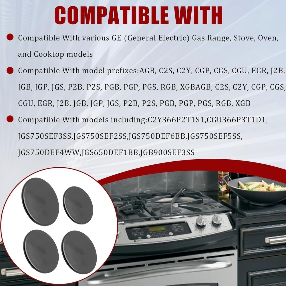 Surface Burner Cap Set Replacement for GE Gas Range/Stove/Oven (4-Pack) – Includ