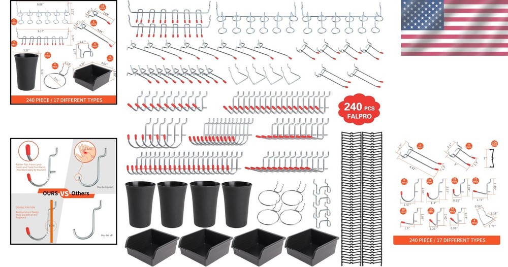 Durable Rust-Resistant Pegboard Hooks Set - 240 Count for Garage and Workshop