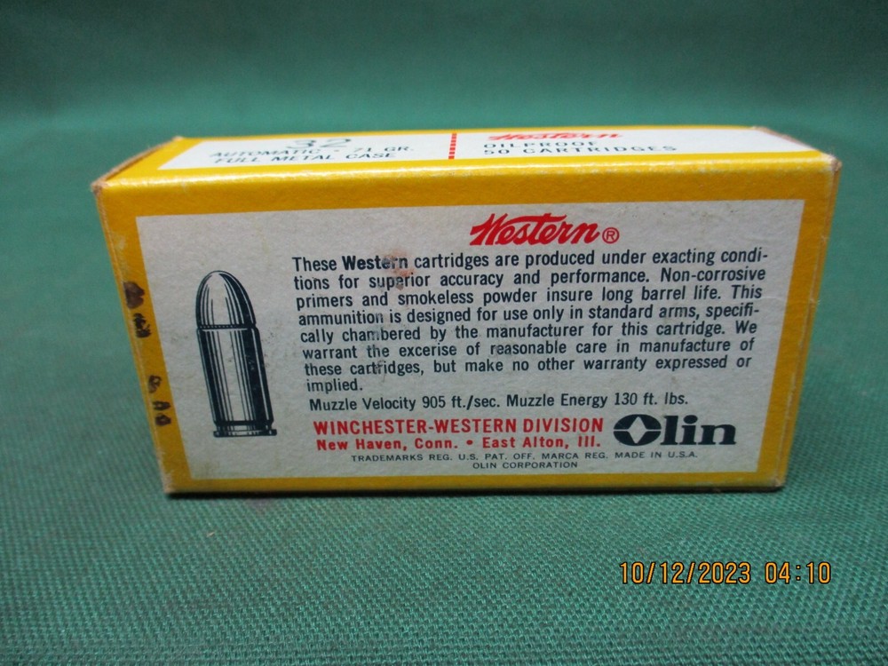 Vintage Western X, 32 Automatic 71Gr., Ammo Box, (EMPTY)