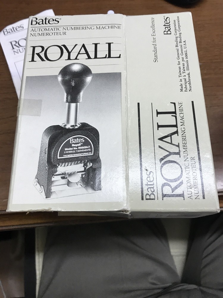 Bates Royall Automatic Numbering Machine # RNM5A-7 With Box Instructions