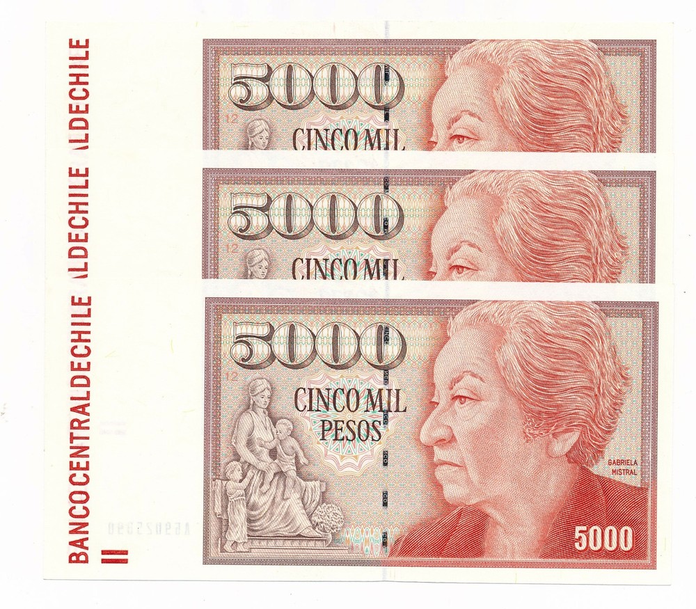CHILE 5000 Pesos 2008 P. 155 /155g; Choice  Unc Notes ; Consecutive Trio (3)