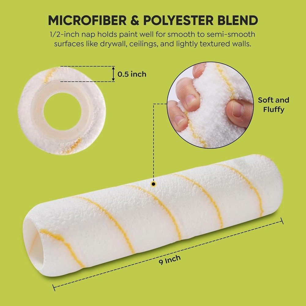 9" Premium High Elastic Microfiber Professional Paint Roller Covers 30 Pack
