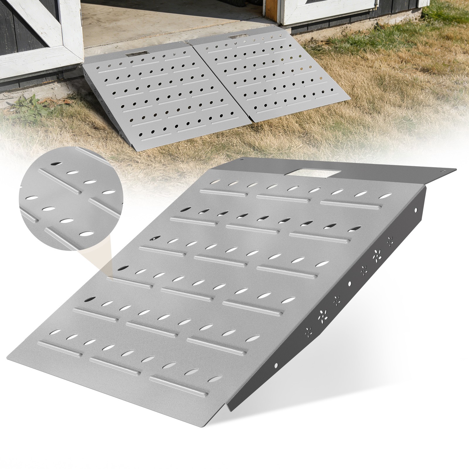 Shed Ramp for Riding Mower & Lawn Equipment Anti-Slip Punch Plate Ramp 1/2PCS