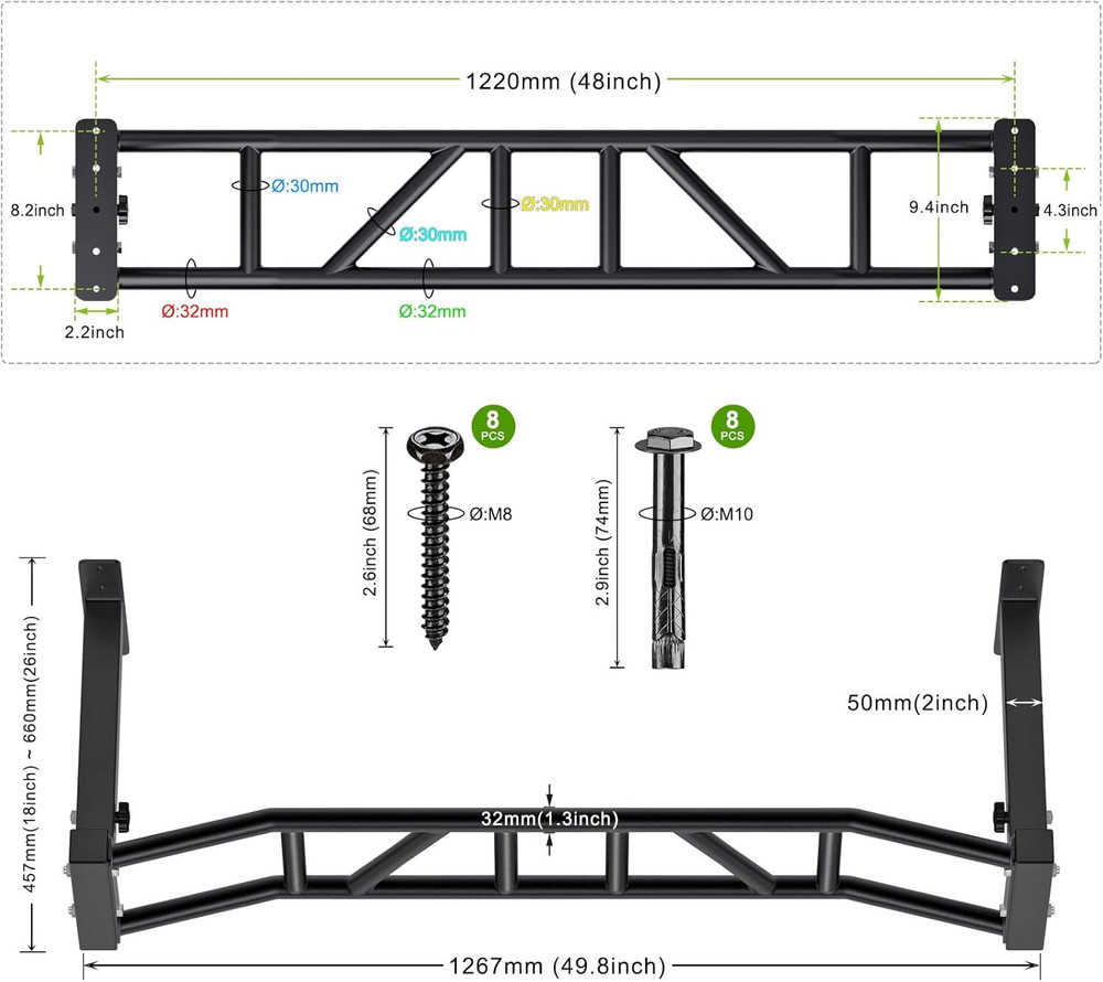 48" Ceiling Mounted Pull up Bar, Heavy Duty Multi-Grip Chin up Bar,Mounted Pullu