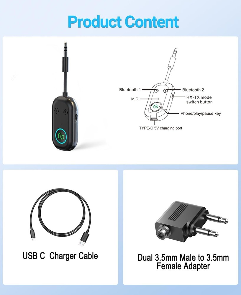 Bluetooth 5.0 Car Wireless FM Transmitter Adapter 2USB PD Charger AUX Hands-Free