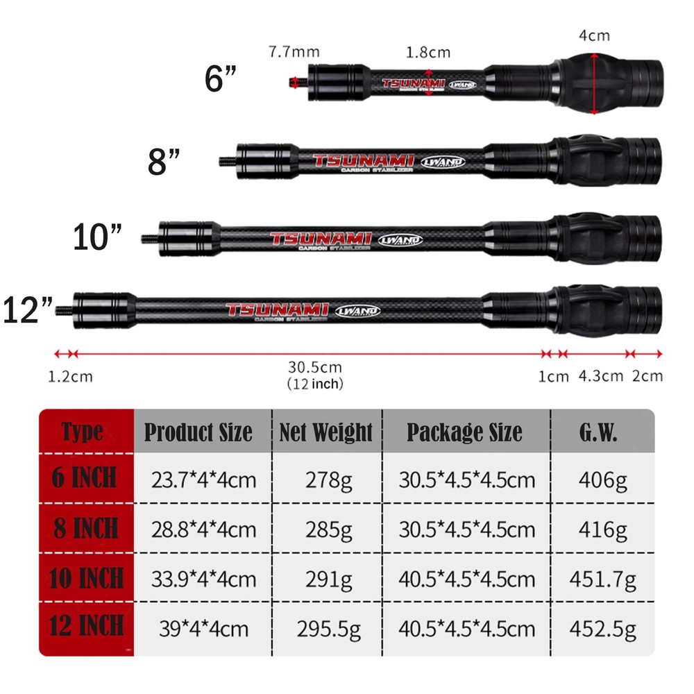 Archery Compound Bow Stabilizer Bar 6" 8" 10" 12" Adjustable Stabilizer for V...