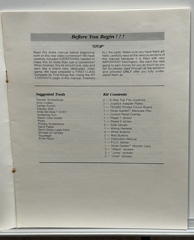 ORIGINAL-TECMO-NINJA-SERVICE INSTRUCTION MANUAL
