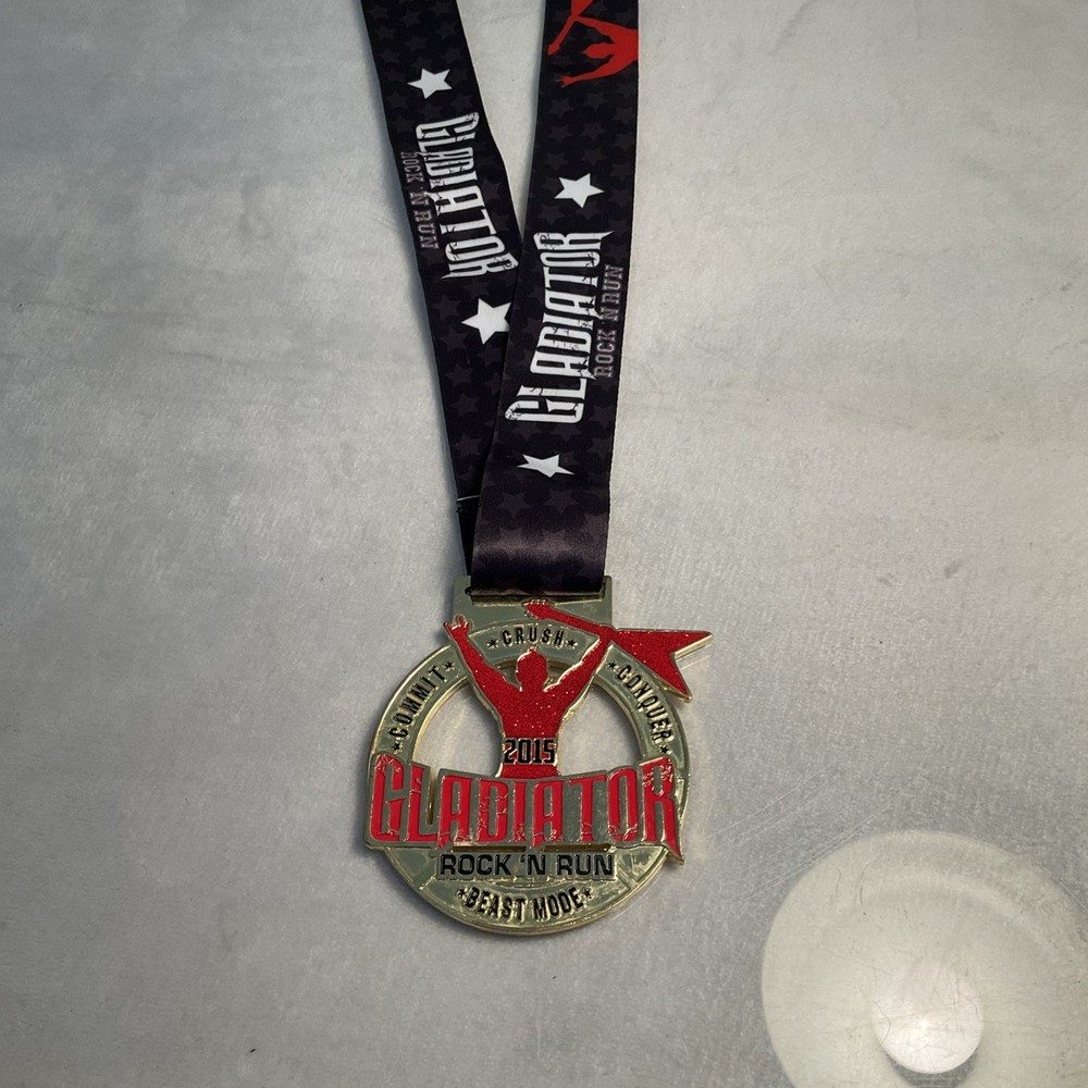 Gladiator Rock N Run - Finisher Medal and Lanyard Commit Crush Conquer 2015