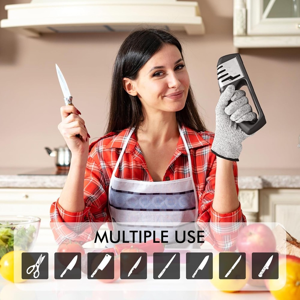 Knife Sharpener, 3 Stage Manual Sharpener for Sharpening Kitchen Knives