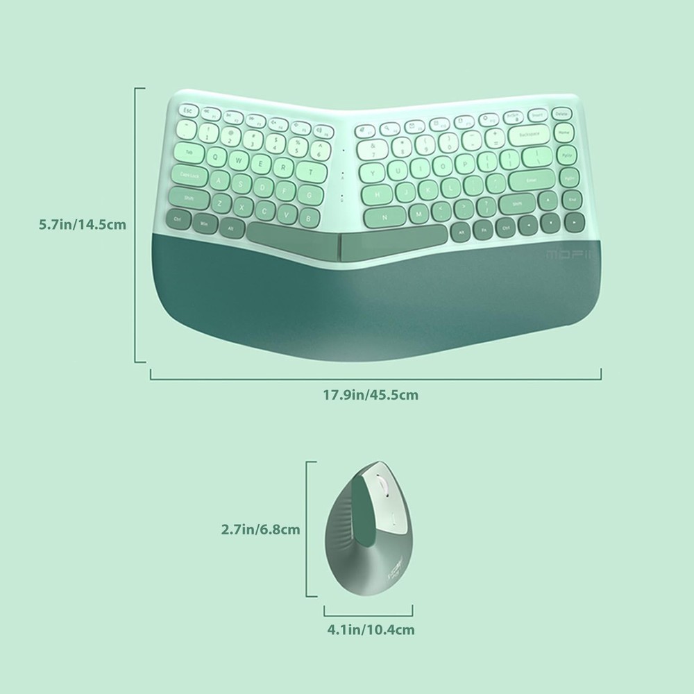 Ergonomic Wireless Keyboard and Mouse Combo with Wrist Rest, Curved Split Key...