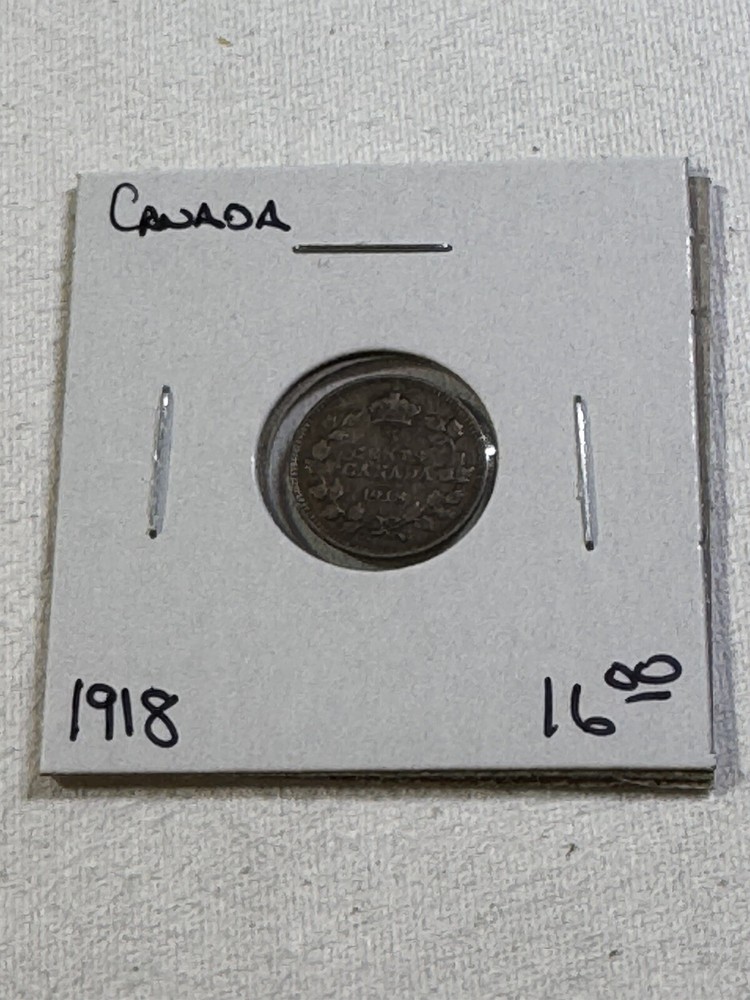 1918 Canada 5 Cents Small Silver Coin